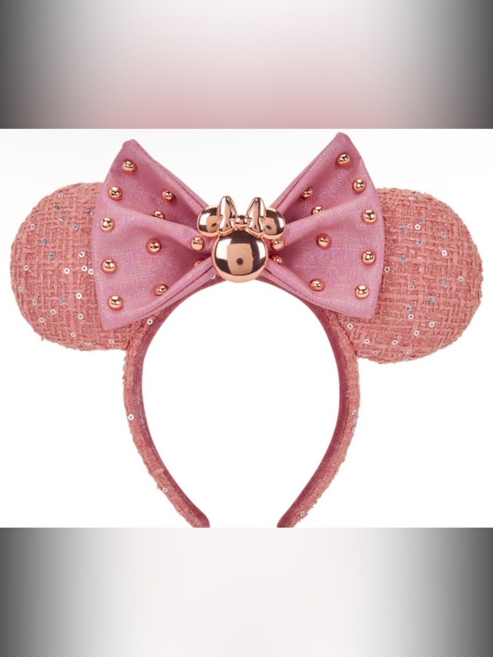 Loungefly Pink Bow Headband with Rose Gold Minnie Accent